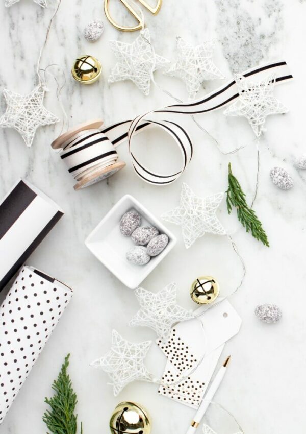 christmas craft materials and wrapping paper