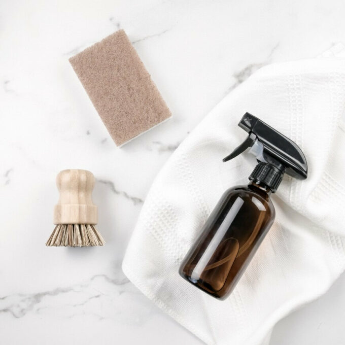 cleaning solution in reusable bottle