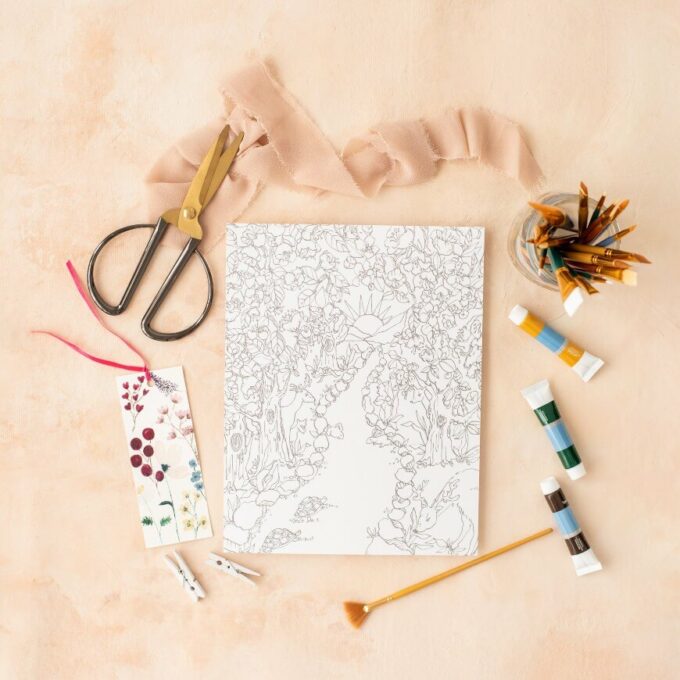 coloring sheet and craft materials